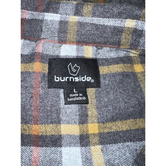 BURNSIDE Men's Gray Plaid Extra Soft Flannel Shirt Long Sleeve BD8283 Sz L - Picture 6 of 8